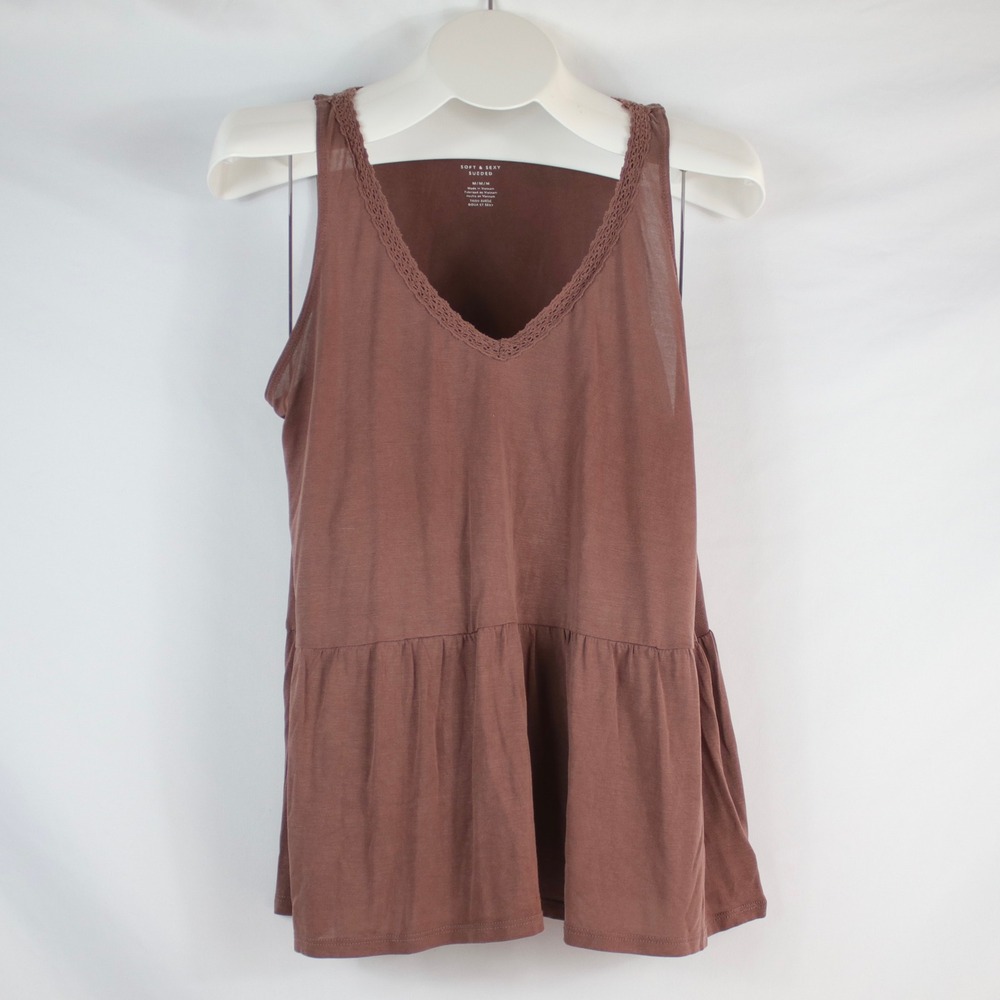 American Eagle Soft & Sexy Brown Mauve Sueded V-Neck Peplum Tank Top Women's M